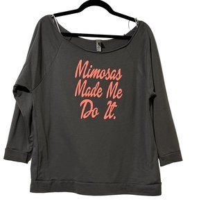 Next Level Apparel women's size L gray Mimosas Made Me Do It athleasure top